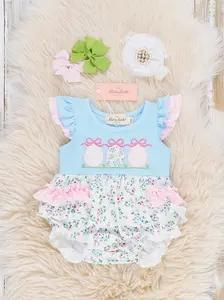 Ribbons & Eggs Garden Embroidered Ruffle Bubble Romper
