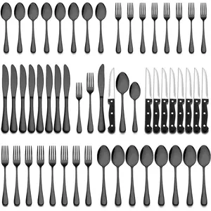 24-Piece Black Flatware Set with Steak Knives, Stainless Steel Silverware Cutlery Set Service for 4, Tableware Eating Utensils