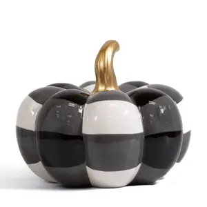 White and Black Check Ceramic Pumpkin