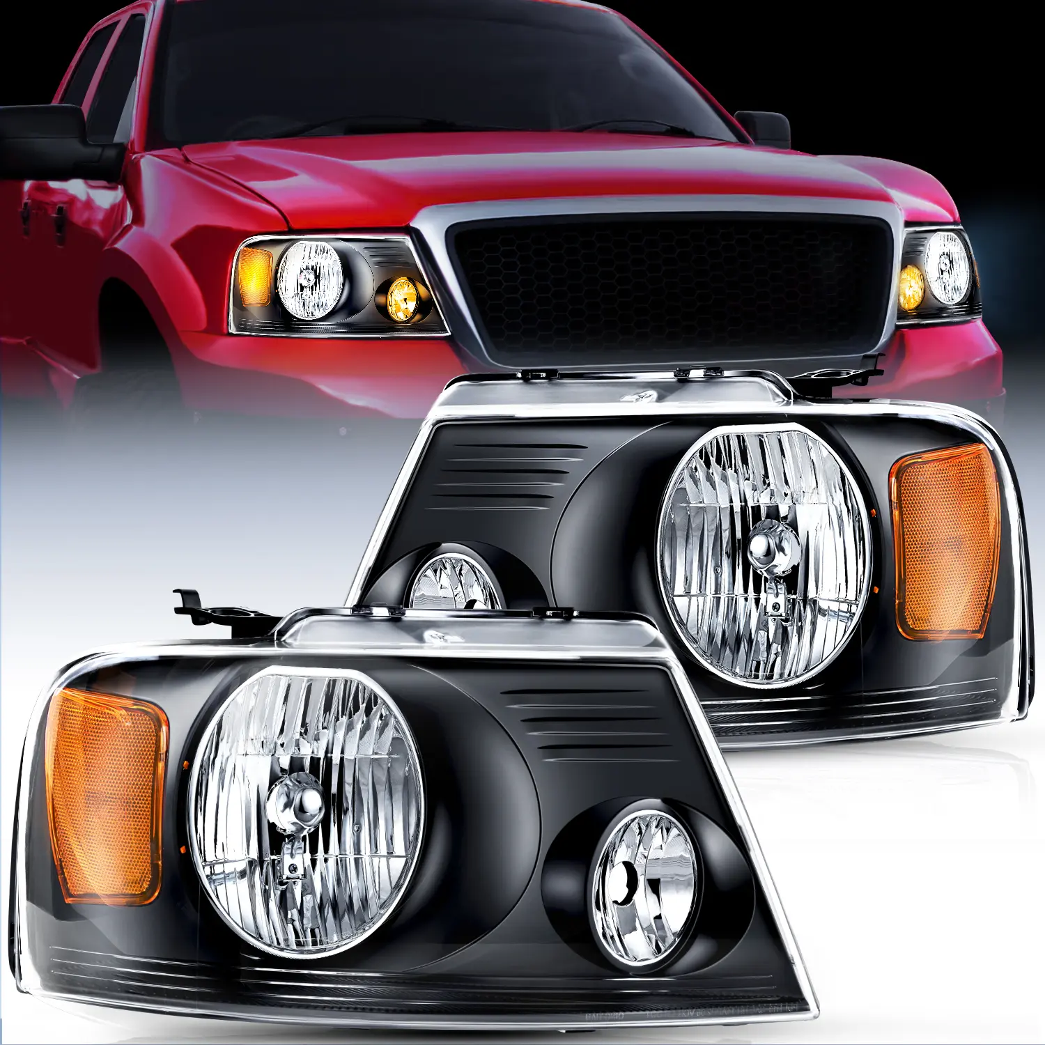 Nilight Headlight Assembly Replacement Kit for 2004-2008 F150 & 2006 Lincoln Mark LT, Black Housing, Amber Reflector, Clear Lens, OE Standard, IP65 Sealed, Moisture Proof, Easy Install, Plug-N-Play