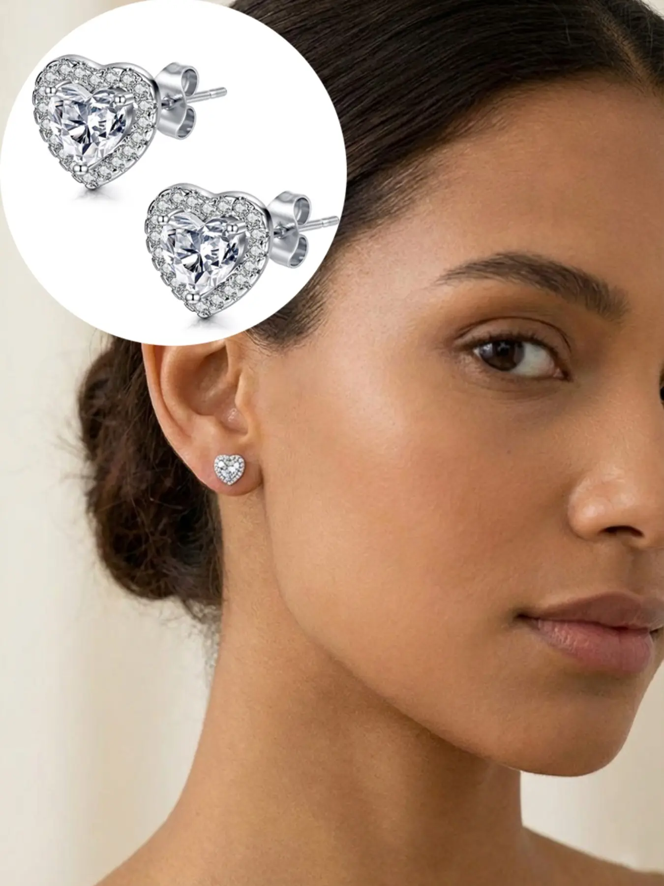 Sparkling Cubic Zirconia Heart Stud Earrings, Silver Color &, Fashion Jewelry for Daily Wear, Party, Wedding, Valentine's Day Gift, Brilliant Stud Earrings