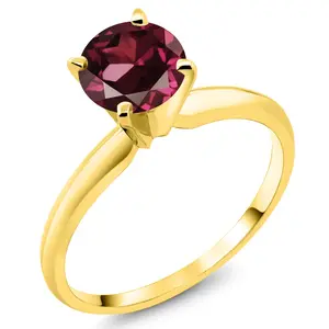 Gem Stone King 14K Yellow Gold Red Rhodolite Garnet Solitaire Engagement 4-Prong Ring For Women | 1.00 Cttw | Round 6MM | Gemstone Birthstone