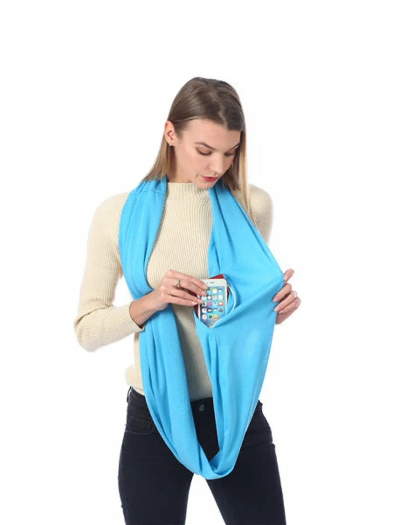 European and American cross-border storage zipper pocket neck scarf solid color infinity scarf pocket scarf for women infinity scarf Modern Casual Soft Scarf
