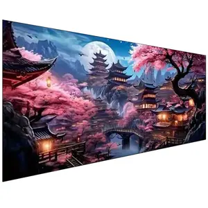 Large size Japanese temple Diamond Art kits for adults,Fantasy Landscape diamond painting kits,Full Round diamond mosiac kits for adults,Diy handicrafts,Scenery Art and Crafts for home decor,32x16 inch