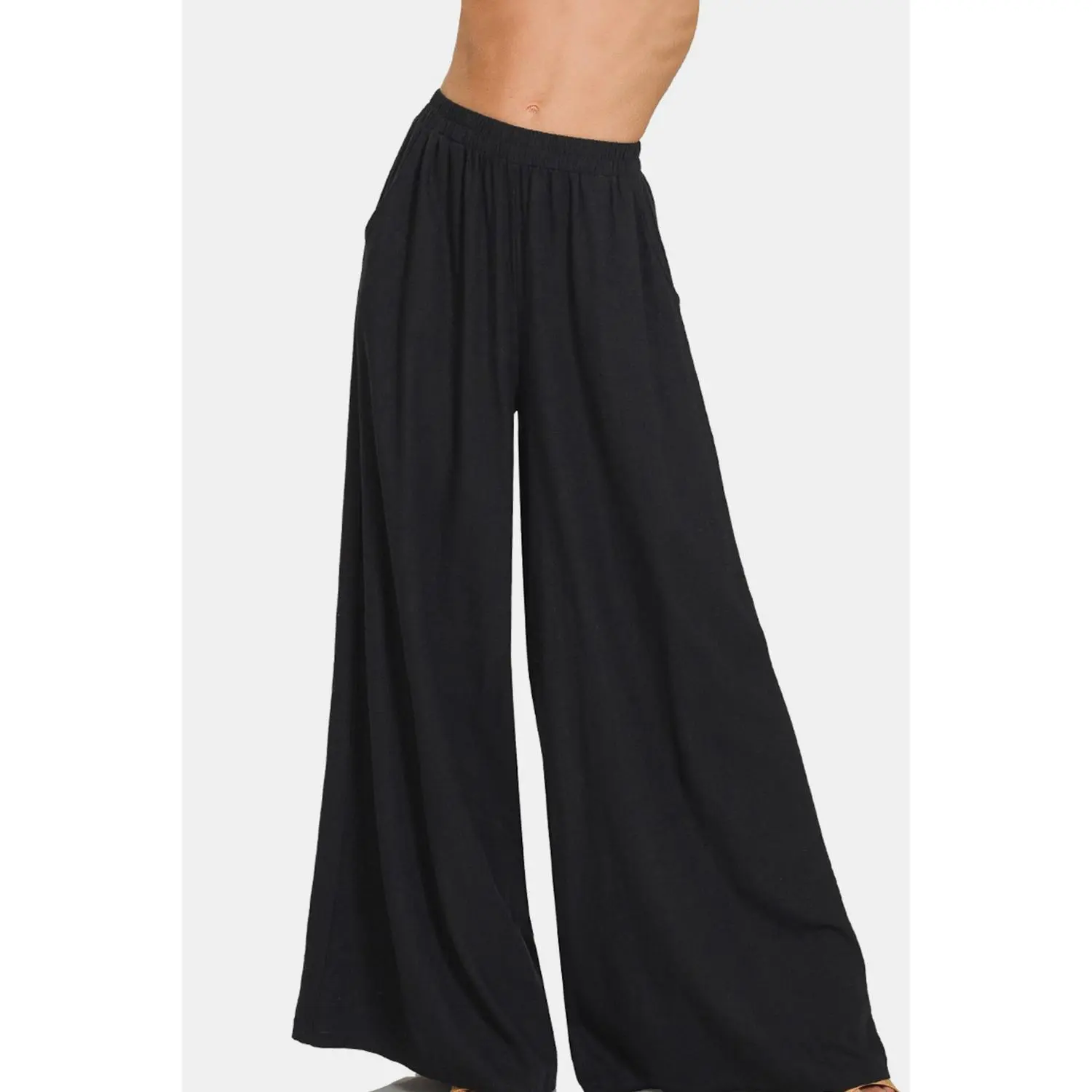 Zenana Pleated Linen Blend Wide Leg Pants Basic Casual
