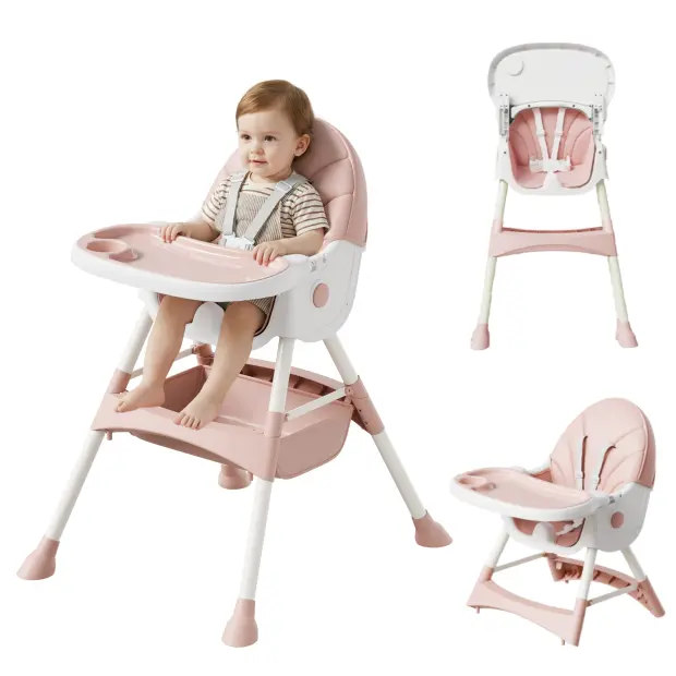 Convertible Baby High Chair with Adjustable Height, Adjustable Safety Harness, Removable Tray, Stain-Resistant Leather Seat, Stable and Durable Design, #SummerVibes