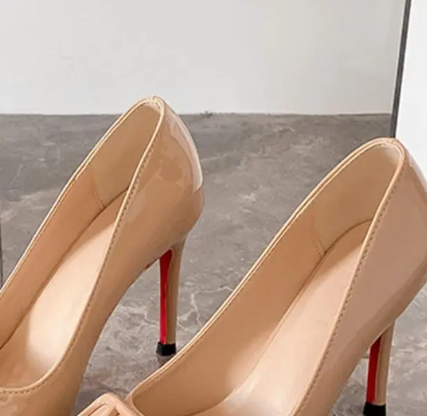 Women's French-Design Patent Leather Red-Soled Buckle High Heels - Fashion Nude Kitten Heels, Soft Walking Shoes for Petite-Plus Sizes, Elegant Classic Professional Footwear