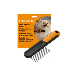 Fiskars Wide Toothed Comb for Pets - Gentle Tangle Removal with Rounded Teeth Ends & Durable Stainless Steel Materials - 7in Length - Suitable for Medium to Long Coats