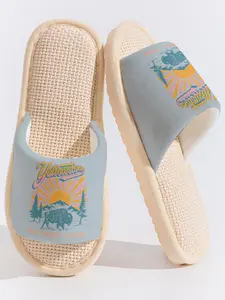 Yellowstone Bison Vintage Sun Badge Slippers Cloud-Feeling Retro Outdoor Style Indoor Outdoor Outdoor Lover Must-Have