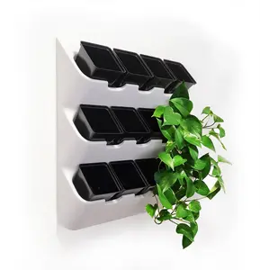 BOXSAND-12 (24"x26") Living Wall - Vertical Wall Planter, Vertical Garden for 12 Plants (White) + Square Black Pots