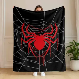 Spider Web Flannel Blanket, Arachnid Graphic Print, UltraSoft, Lightweight, Warm and Cozy, Perfect for Home Decor, Bedroom, Living Room, Sofa, Travel, Camping, Halloween, Valentine's Day Gift, Housewarming Present, Birthday Celebration, Anniversary.