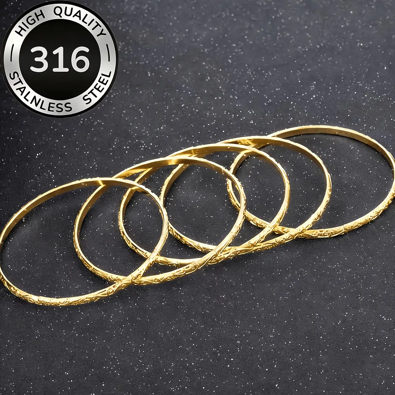 316 Stainless Steel 5Pcs Geometric Bangle Bracelets, Minimalist Daily Wear Jewelry, Hypoallergenic Fashion Accessories for Women Girls