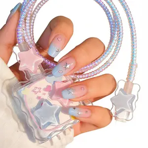 1 Pack Star Shape Charger Cover And Cord Protector,Pastel Colors,Durable Silicone,Cute Accessory,Phone Decor,Compatible with iPhone 12/13/14/15,20W Fast Charger,Anti-Breaking,Cute Anti-Bend Cable Protector,Cute Daily Gadget,ChristmasGift