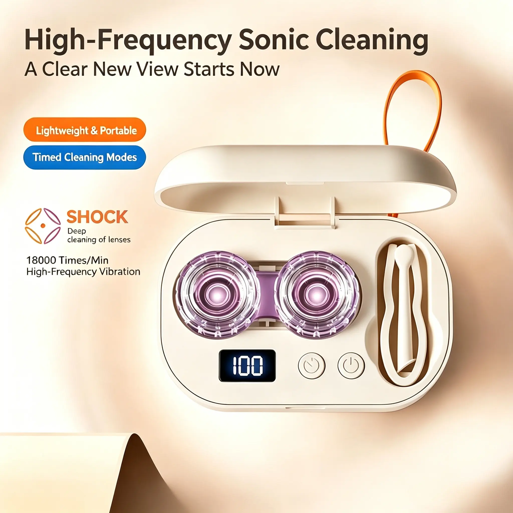 Ultrasonic Contact Lens Cleaner, Rechargeable Eye Lens Cleaner with Mirror. | Portable Lightweight Eye Lens Compact Contact Lens Cleaner with Two Cleaning Modes Fits Hard, Soft, Multicolor Contact Lens.