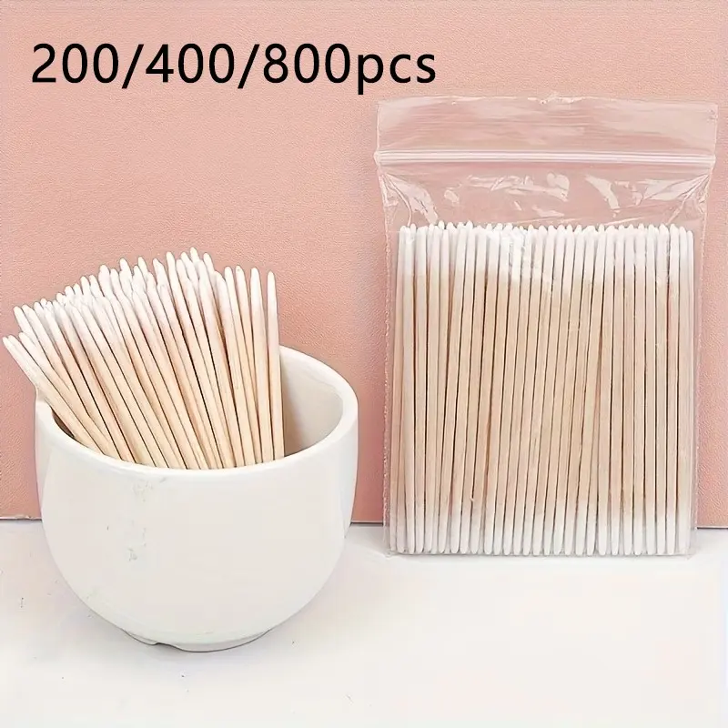 200/400/800pcs Double-Headed Cotton Swabs, Pointed Swabs，Double-Ended Nail Art Sticks, Nail Care Tools, Eye Makeup Remover, Lip Balm Applicator, Cleaning Disposable Beauty Accessories