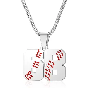 Baseball Jersey Number 00-99 Necklace Stainless Steel Baseball Chain Pendant Necklace Boys Girls Men Women