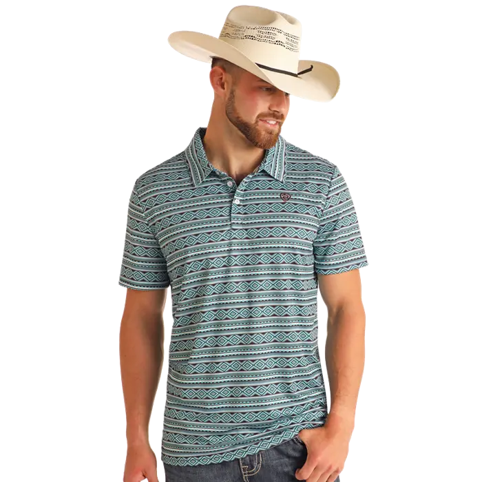 Rock & Roll Denim Aztec Printed Polo - Teal