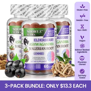 NOORUZ Elderberry Ashwagandha Gummies - 60 Gummies for Immune System, Sleep, Memory & Brain Energy - Gluten-Free, Vegan, Non-GMO, USA Made Supplements Hormone Balance