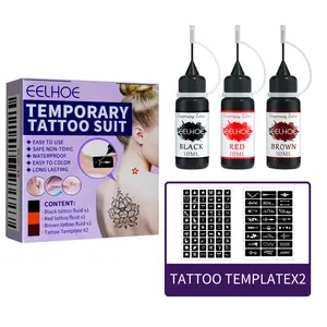 EELHOE fruit juice tattoo kit, mild plant-based tattoo ink with hollow stencils. Waterproof temporary tattoo, safe and easy to create various trendy patterns for daily and party stylish looks.