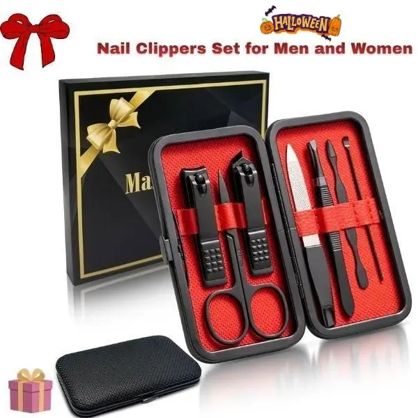Professional Stainless Steel Nail Clipper Multi-Pack - Nail Care Manicure Pedicure Grooming Kit for Men, with Travel Case for On-the-Go Use, Halloween Gift for Dad