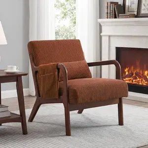 Upholstered Bedroom Chair with Arms and Lumbar Cushion, Modern Small Space Lounge Chair, Comfy Reading Chair for Bedroom Corner, Apartment Friendly, 350 LBS 1pack