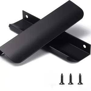Black Pack of 5 and 10 Edge Finger Pulls for Cabinets Kitchen Invisible Hardware Concealed Aluminum Hidden Bar Pull Drawer Handles Easy to Install 11.81 ", 6.3 ", 5 ", 4.72 " 3.15 inch Overall Length