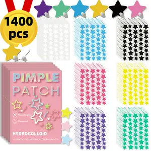 7 Colors 1400pcs Acne Patches, Facial Hydrocolloid Pimple Stickers, Cute Star Acne Patches, Water Gel Acne Treatment, Face Care Products