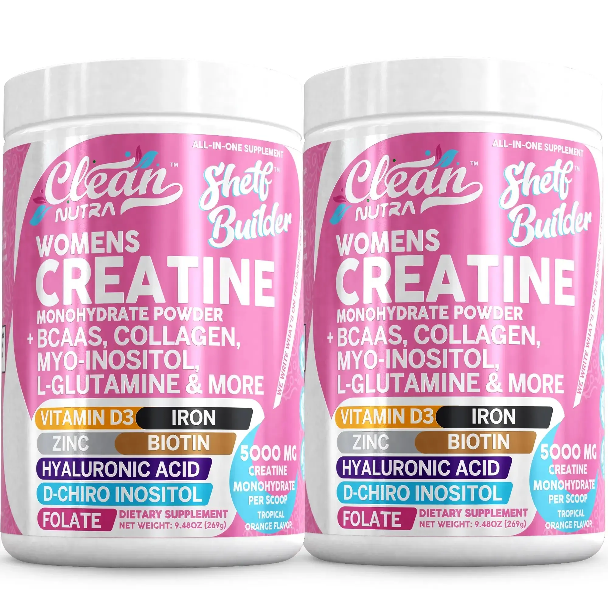 Clean Nutra Women's Creatine Monohydrate Powder with BCAAs, Collagen, Myo-Inositol, L-Glutamine, & More for Optimal Wellness & Beauty Support – Shelf Builder