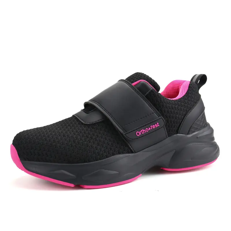 Ortho-rest Women's Casual Mesh Athletic Walking Shoes - Diabetic-Friendly, Breathable All-Seasons Sneakers with Adjustable Velcro Strap, Edema Relief for Swollen Feet, 2 Pairs of Insoles (Black, Springtok Design)