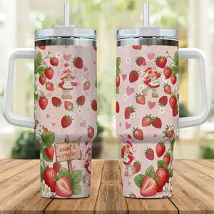 Strawberry Shortcake Tumbler 20oz 40oz, Pink Strawberry Doll Design, Cute Cartoon Girl Travel Mug, Insulated Cup Gift for Girls