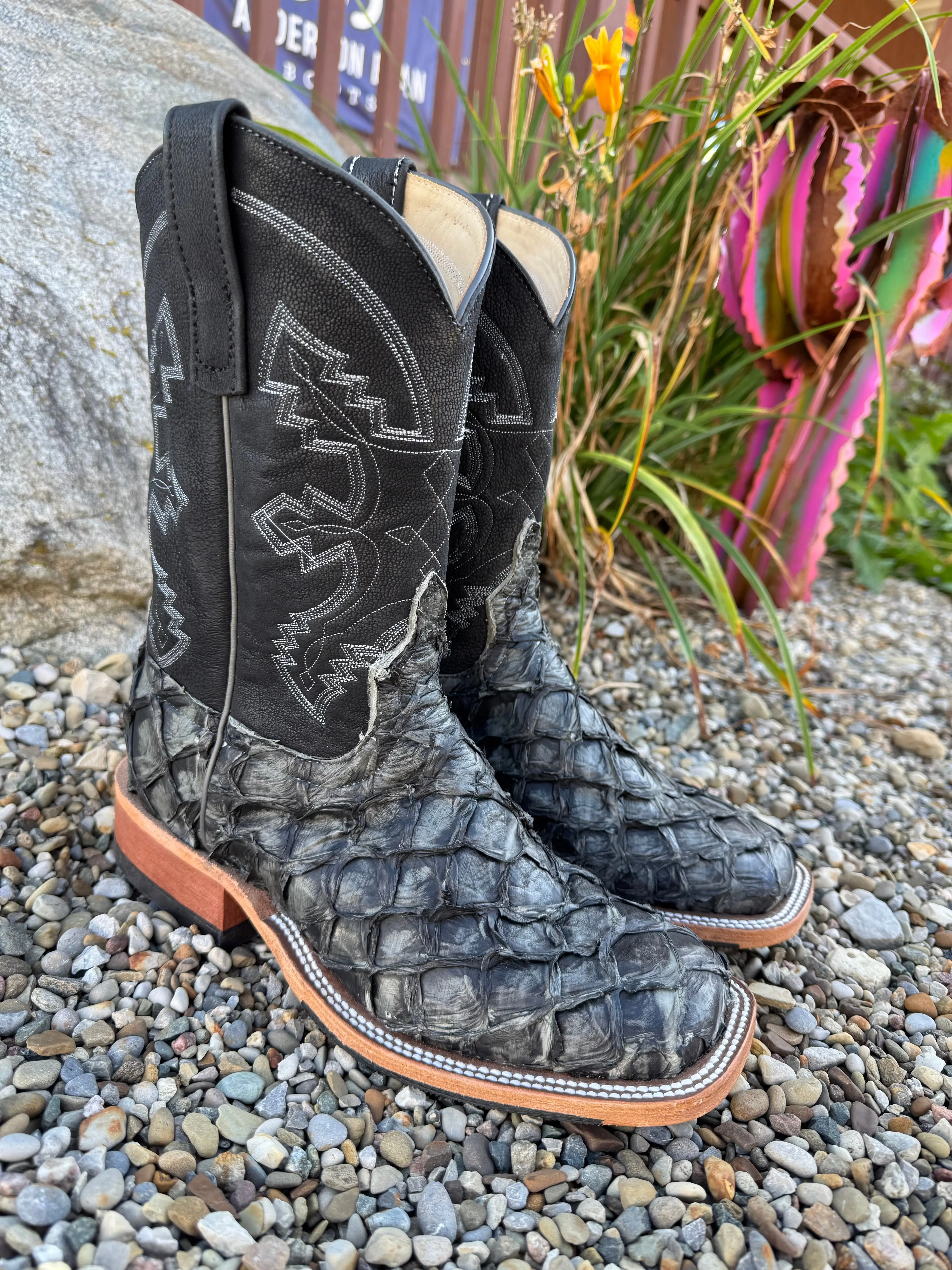 Anderson Bean Dark Grey Rustic Big Bass Arapaima Cowboy Boots 336978