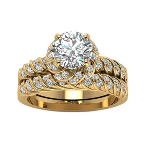 Bridal Sets Yellow Gold Plated Womens Wedding Ring Sets Round cut Cz Engagement Ring Sets