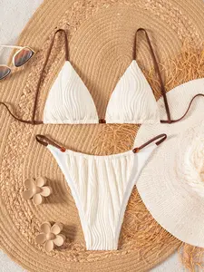 Women's Two-Piece Swimsuit Set Cream Ripple Color Block Triangle Bikini, Sexy Slimming Comfort Beach Vacation Wear Color Block Swimsuits