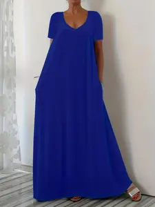 Summer New Provence Plain Loose Floor Dress, Casual Commute Friendly, Fitted Style, Spring & Fall Season, Comfortable Daily Wear, Elegance