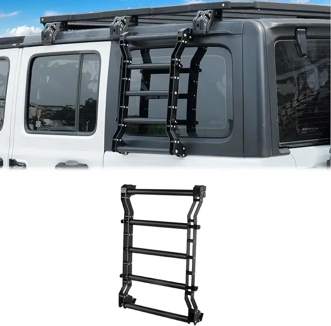 Rear Window Ladder Compatible with 2018-2025 Jeep Wrangler JL JLU 2/4 Door Luggage Ladder Rack Multifunctional Flank Kit, No-Drill Installation