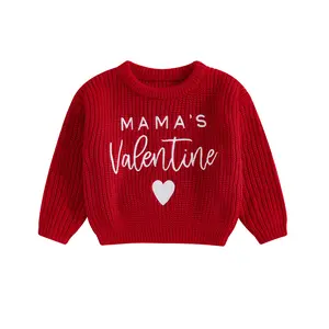 Infant Baby Girl Boy Valentine's Day Sweaters Long Sleeve Mama's Valentine Heart Embroidery Tops Toddler Girls Boys Knit Pullover Jumper