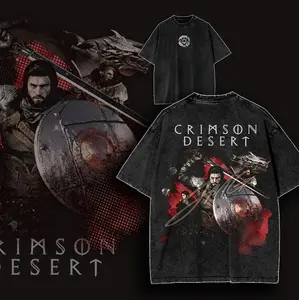 Crimson Desert Design Washed Lightweight Cotton TSHIRT, Vintage Gaming Tee, Gamer Streetwear Gift For Gamer Menswear Top Aesthetic Washed Print Unisex Top Neon Design