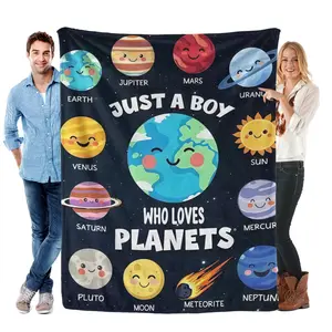 Planet Blanket Solar System Gifts for Boy, Just A Boy Who Loves Planets, Planet Gift for Teens, Space Blanket This Soft, Lightweight Flannel Blanket is Perfect for Sofas, Beds, Camping, or Picnics. It's Comfortable and Suitable for all Seasons.