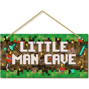 Boys Pixel Gaming Room Decor Wooden Door Sign for Gamer Room Baby Boys Bedroom Wall Decorations for Nursery Toddler Playroom Wall Art