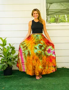 Tie Dye Tiered Hippie Maxi Boho Skirt
