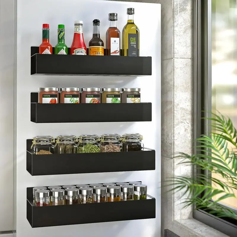 Set of 4 Magnetic Spice Racks with Hooks – Rustproof Metal Storage for Kitchen, Pantry & Fridge | Easy Magnetic Organization for Herbs, Spices & Drinks Storage for Kitchen mothersdaygift #Summervibes