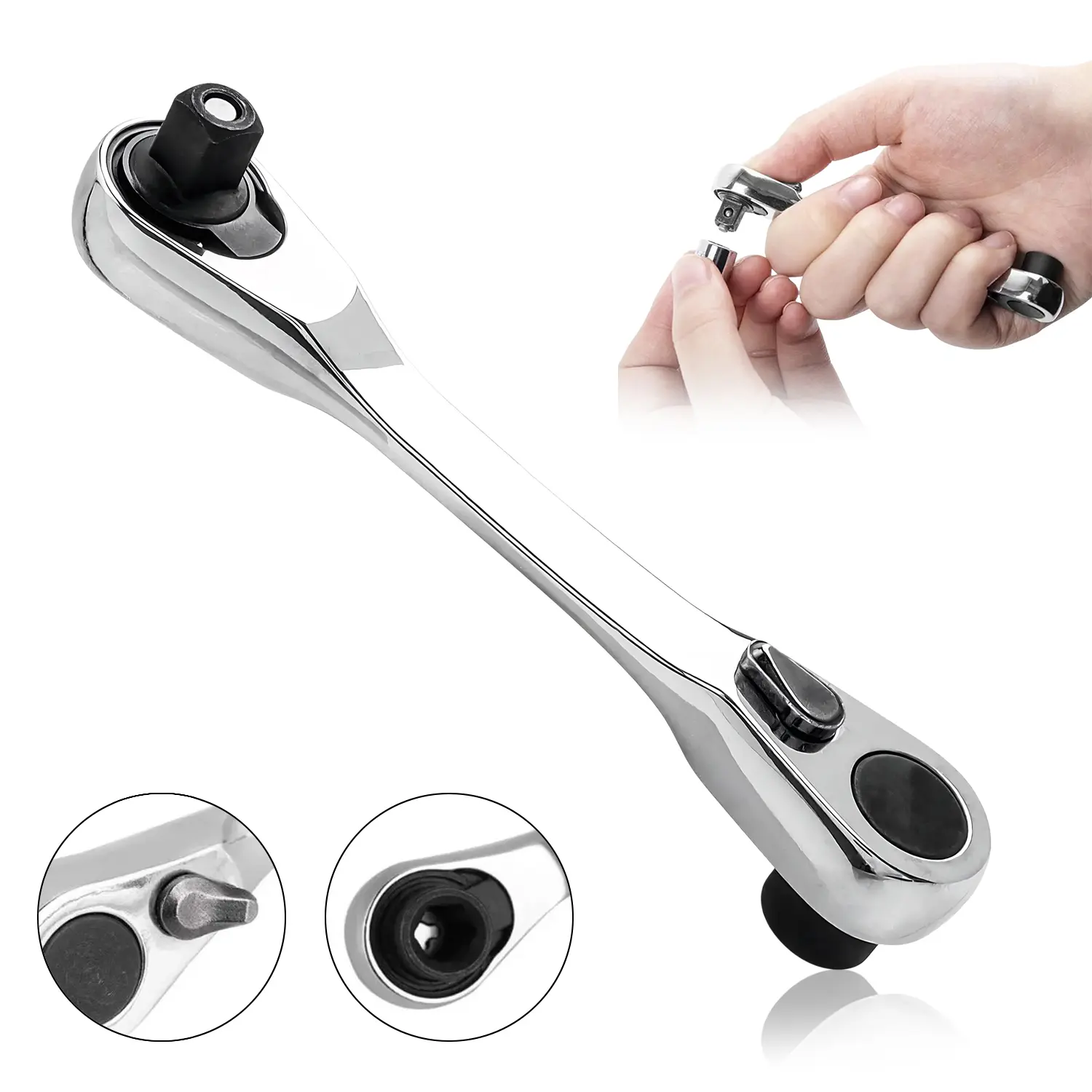 Mini Double Head Ratchet Wrench 1/4 Inch, 72 Tooth Drive Socket & Screwdriver Bit Ratchet Tool, Quick Release 5 Degrees Swing Arc Reversible Ratchet Handle for Tight Spaces, DIY Repair Hand Tool Accessories