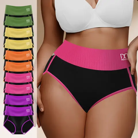 QUASTI 10PCS High Waisted Cotton Briefs For Girls, High Elasticity Underwear Lifted Buttocks & Abdomen Skin Friendly & Breathable Underwear Fashionable & Versatile Back To School Gifts For Girls