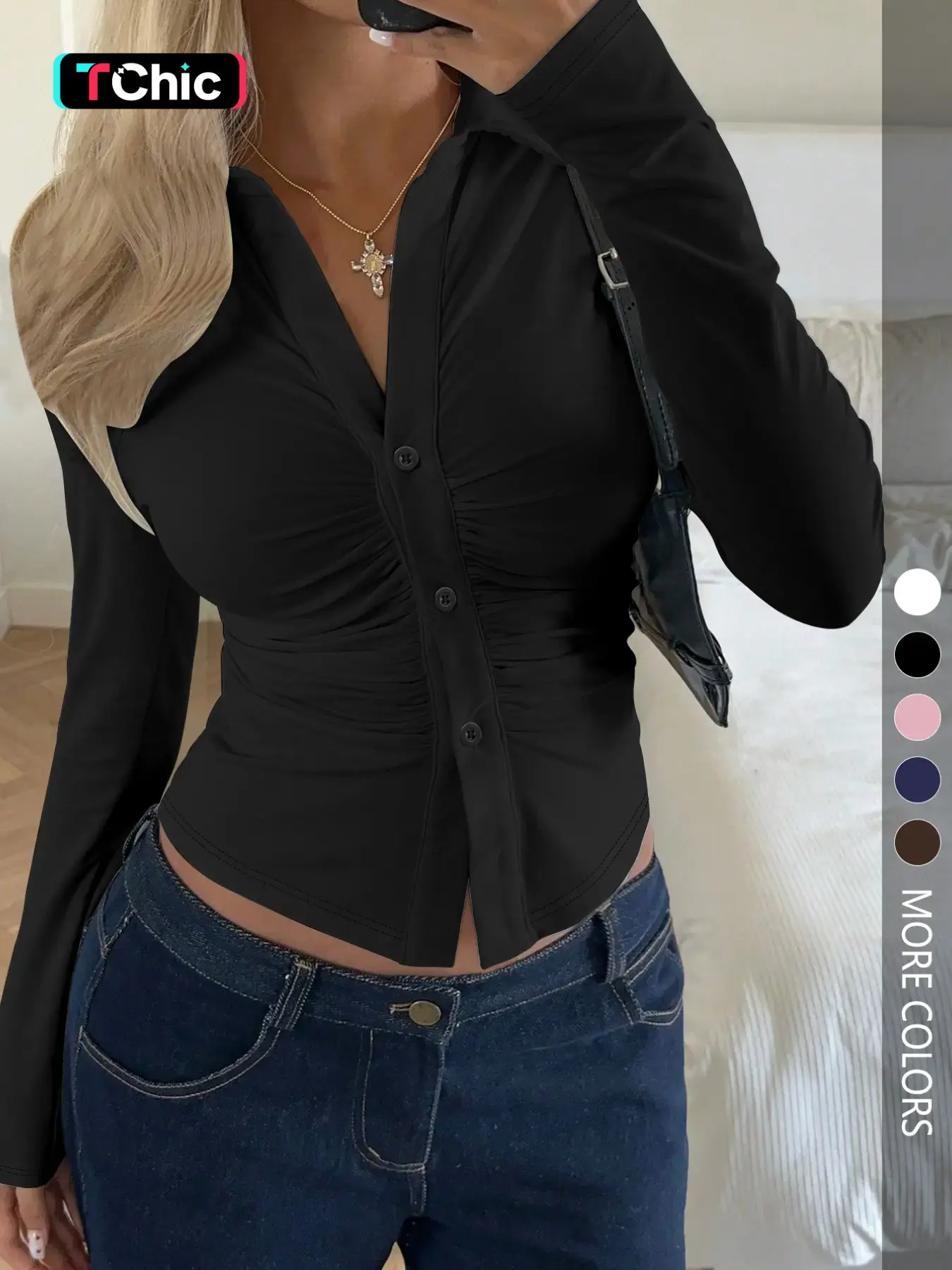Women's Casual Basic Long Sleeve Blouse Shirt, Womenswear, Comfortable Daily Wear, Fashion Versatile Top, Perfect for Everyday Use, Stylish and Comfy, Slim-Fitting, Piece