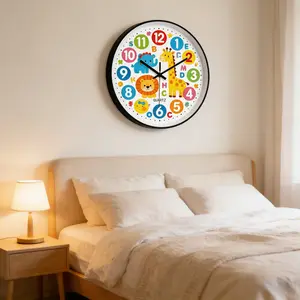 Silent Cartoon Animal Wall Clock, Kids Room Early Education Digital Clock, Bedroom Living Room Creative Cute Quartz Clock