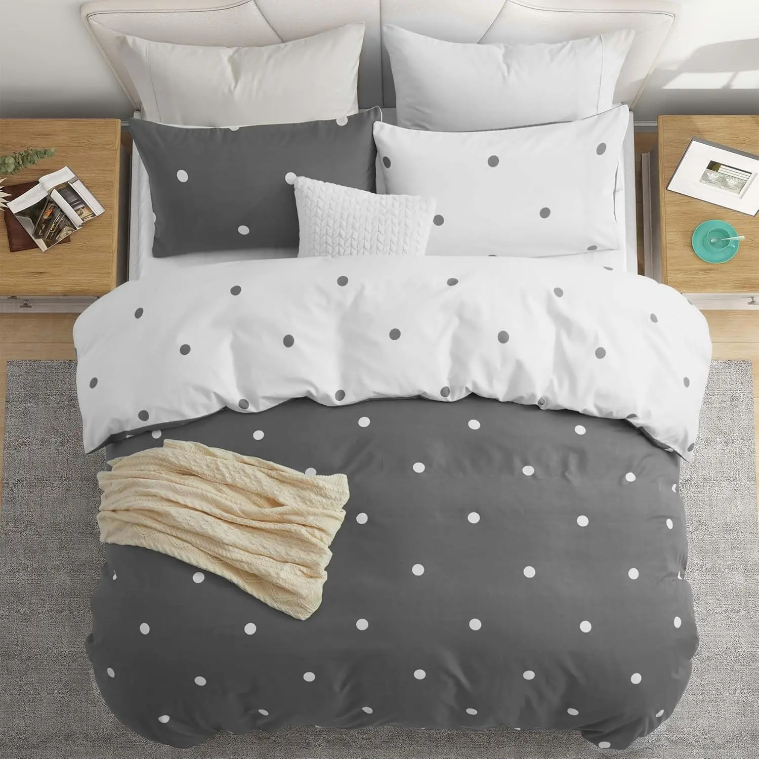 & Polka Dot Valentine’s Soft Printed Comfy Bedding Set, 1 Fitted Sheet + 2 Pillowcases, Modern Romantic Style, Minimalist Bedrooms, Refined Spaces, Cozy Bedding Set