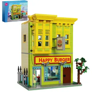Happy Burgers of Bob Building Blocks Set (1018 pcs) – Fun DIY Food Shop Toy Kit with Vintage Details, Ideal Halloween Gift for Kids, Teens, Foodie Fans & Collectors