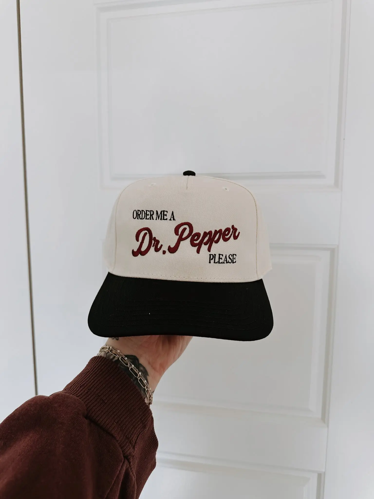 Order Me A Dr Pepper Please Embroidered Trucker Hat