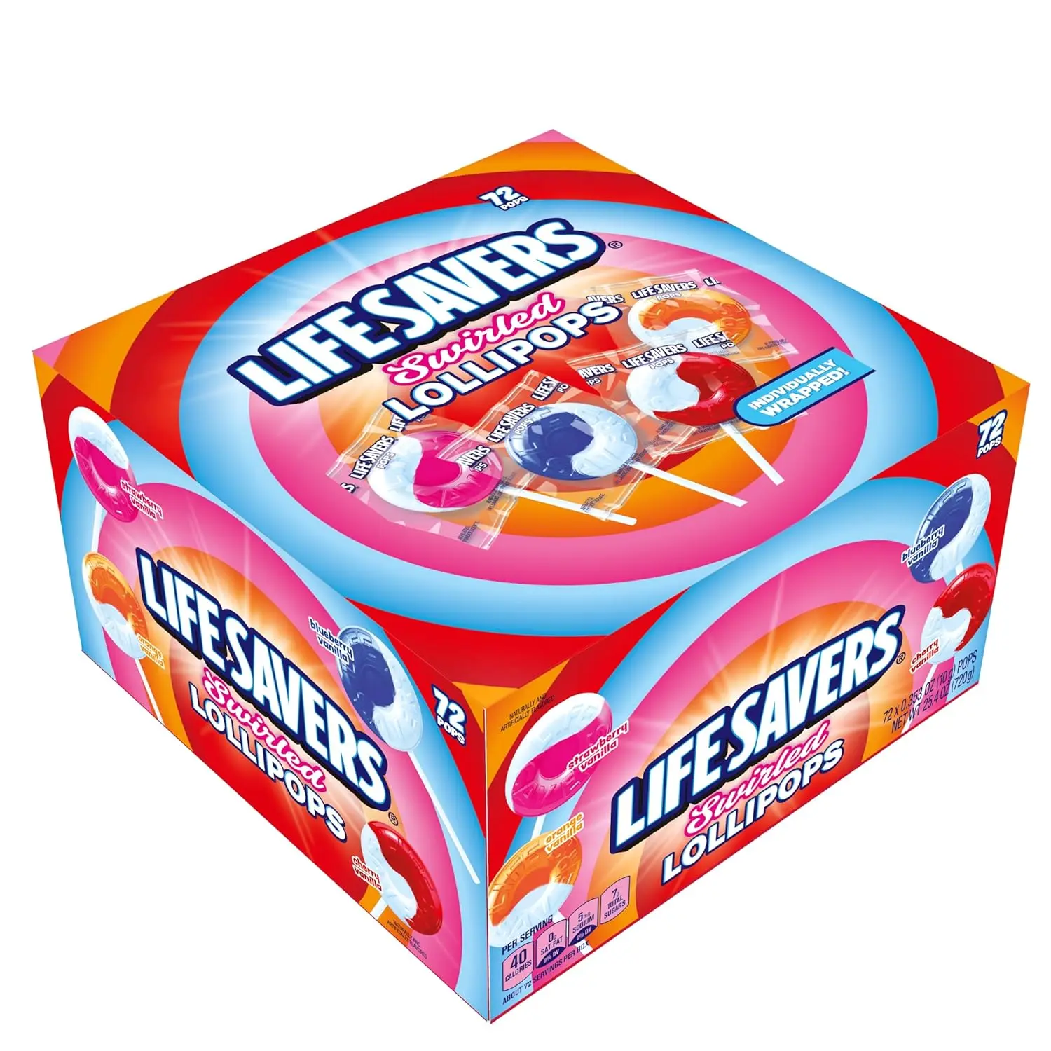 LIFE SAVERS® Swirl Lollipops - Bulk Box of LIFE SAVERS® Lollipops Individually Wrapped, Fruit and Cream Swirled Suckers, Assorted Flavors - 72 Count Box