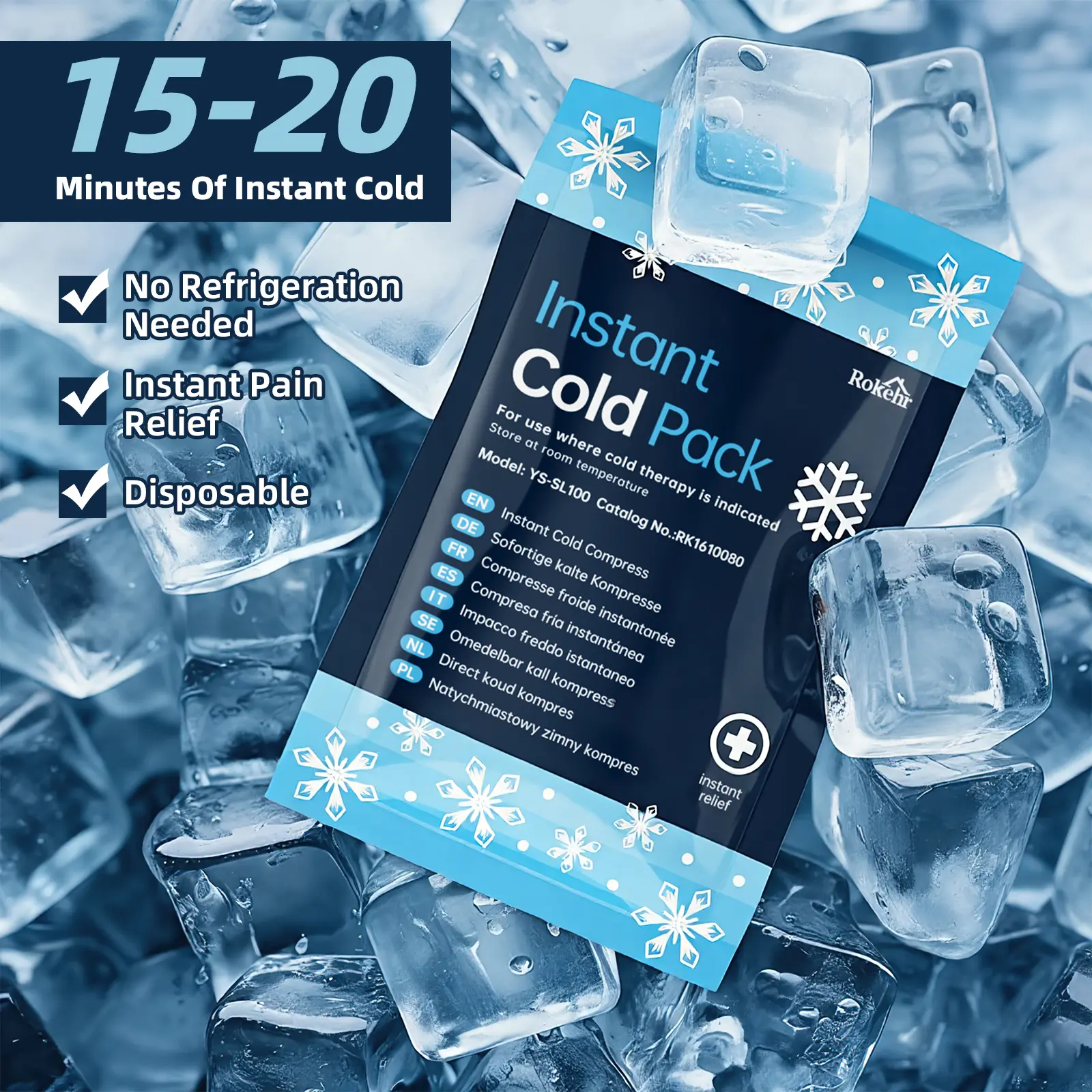 General Medi Instant Ice Cold Pack (4”x 5.5”) – 8 Packs Disposable Cold Therapy Ice Packs for Pain Relief, Swelling, Inflammation, Sprains, Toothache – for Athletes & Outdoor Activities